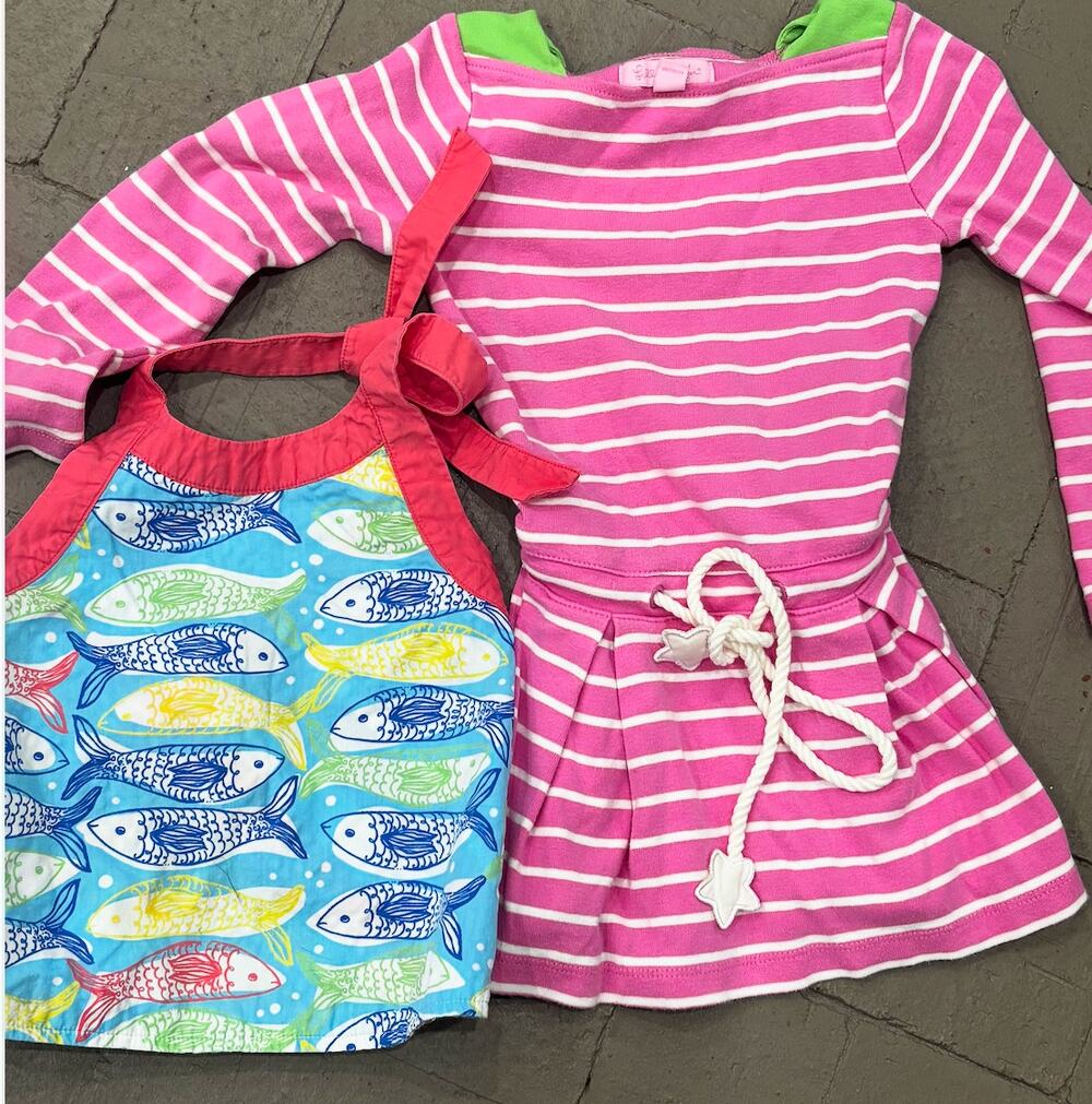 Lilly Pulitzer Girls Size 4 Lot Dress Fish Halter Top Pink Stripe